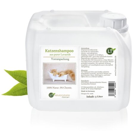 Katzenshampoo Vorratspackung | Bio | 3 Liter f&uuml;r Z&uuml;chter, Groomer, Professionals | gegen Juckreiz | hypoallergen | mit original marokkanischer Lavaerde